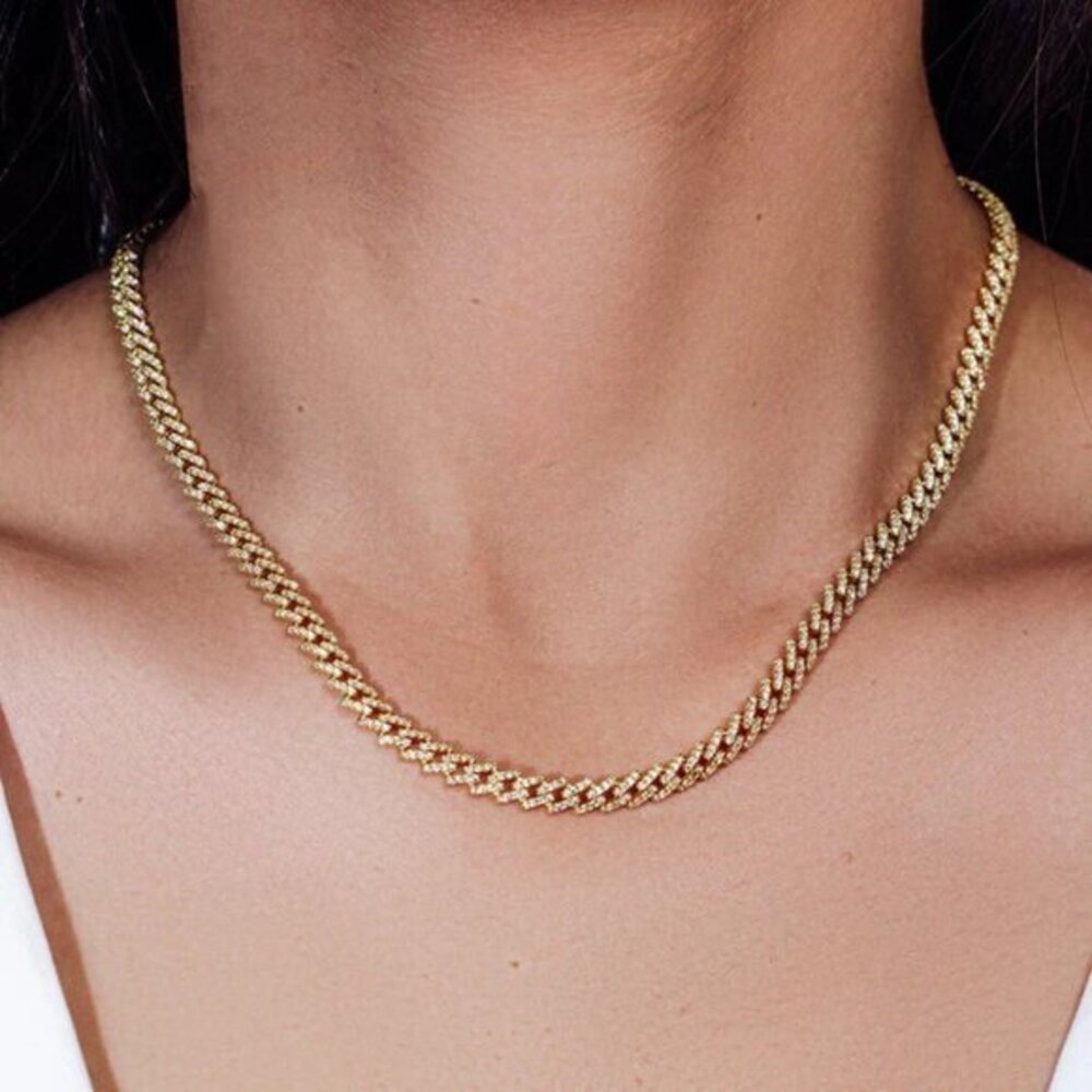 Gold Plated 925 Sterling Silver 5.5mm CZ Encrusted Monaco Chain 16" or 18" inch